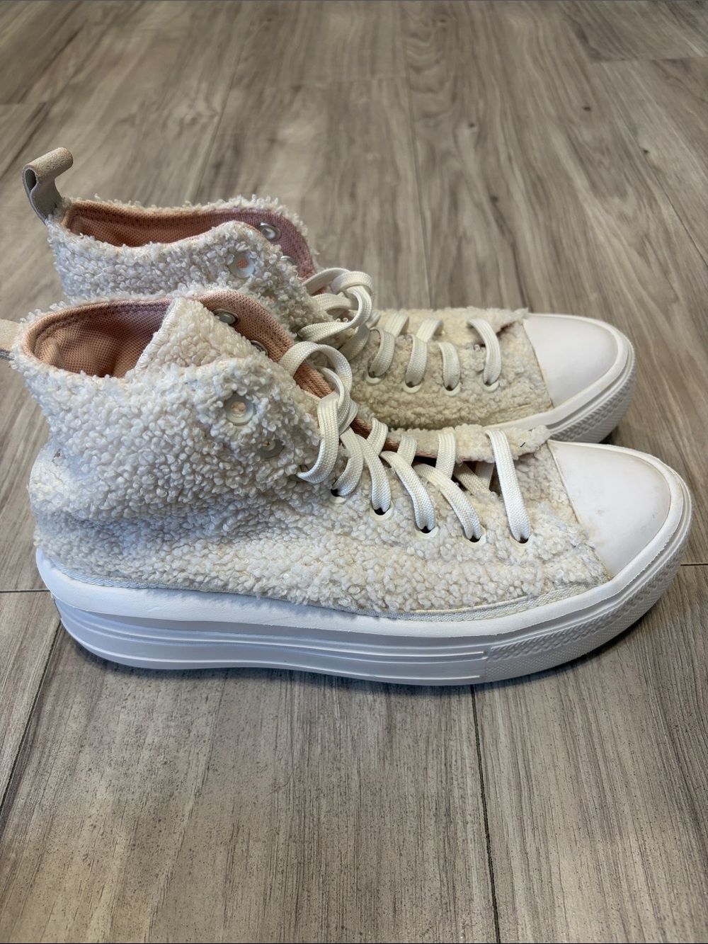 Womens Cream Sherpa High-Top Platform Sneakers
